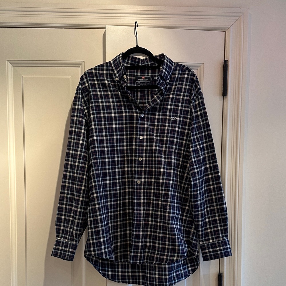Vineyard Vines Navy and White Plaid Shirt